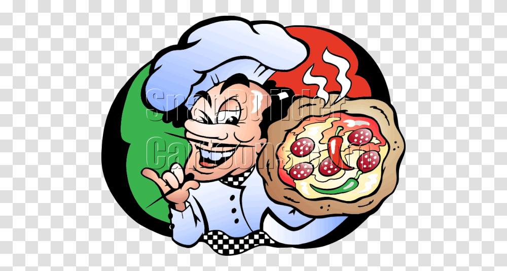 Pizza Chef Holding Pizza Pie Pizza Baker Cartoon, Plant, Food, Produce, Face Transparent Png
