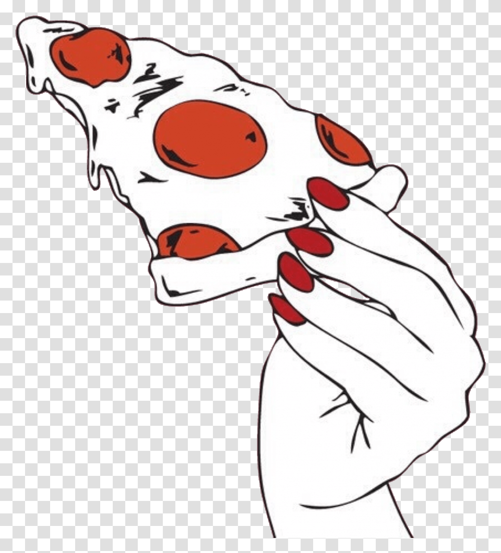 Pizza Food Hungry Hand Nails Red Girl Girly Tumblr Hand Holding Pizza Slice Illustration, Performer, Clown, Face, Mime Transparent Png