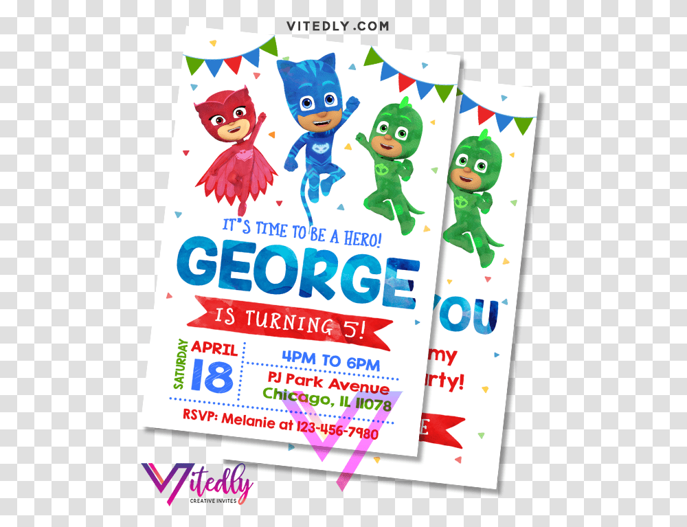 Pj Mask Birthday Invitation With Free Thank You Card Cartoon, Poster, Advertisement, Flyer, Paper Transparent Png