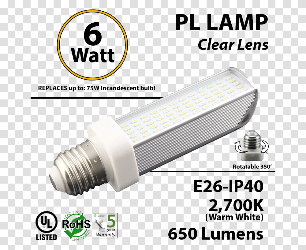 Pl Led Bulb Lamp 2700k E26 Ul Fluorescent Lamp, Light, Lighting Transparent Png