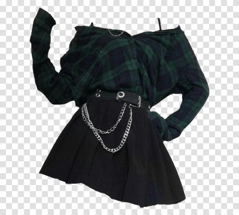 Plaid Green Aesthetic Girl Emo Aesthetic Dark Green Outfits, Clothing, Apparel, Skirt, Necklace Transparent Png