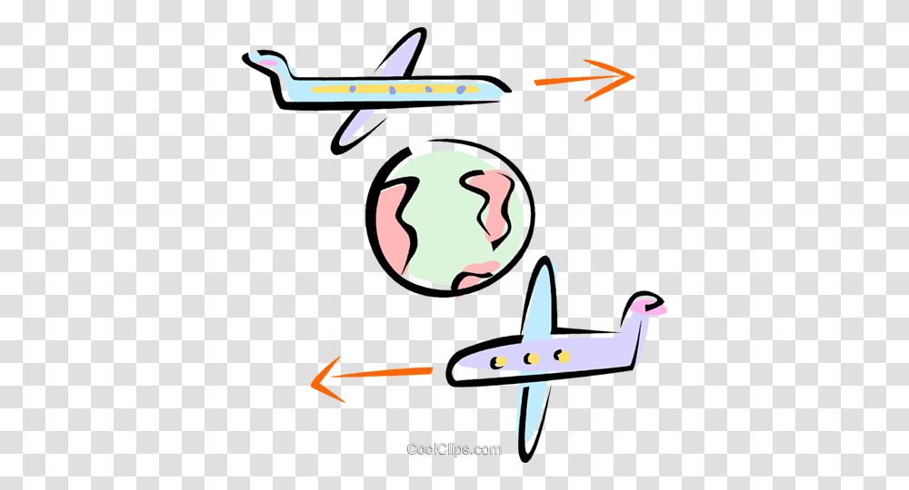 Planes Flying Around The World Royalty Free Vector Clip Art, Aircraft, Vehicle, Transportation, Airplane Transparent Png
