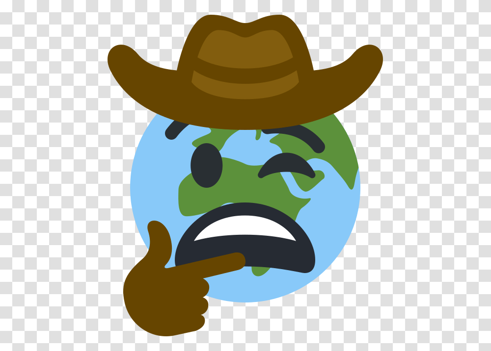 Planet Earth Emoji With Weary Mouth Winking Wearing Cowboy Hand Emoji, Apparel, Cowboy Hat Transparent Png
