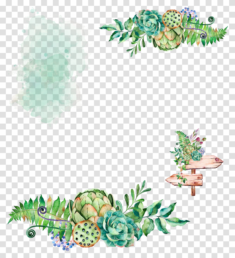 Plant Watercolor Painting Cactaceae Watercolor Border Succulent, Pattern, Ornament, Fractal, Graphics Transparent Png