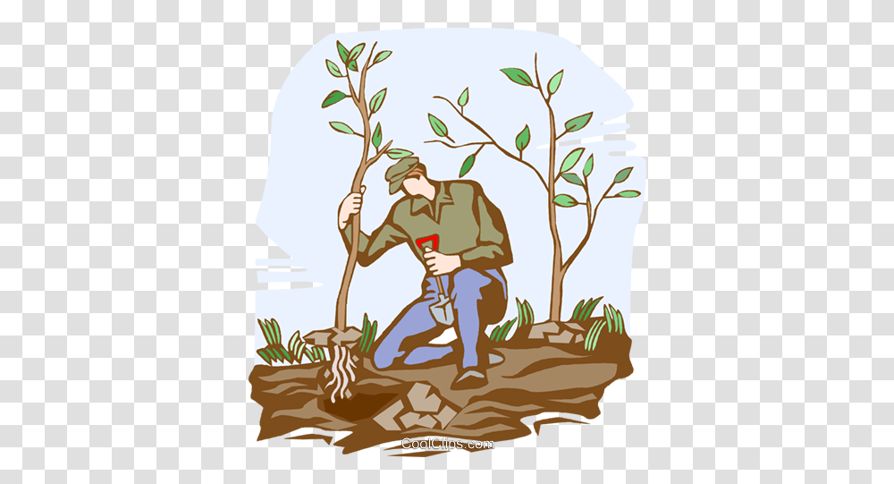Planting Trees Royalty Free Vector Clip Art Illustration Plant A Tree Vector, Outdoors, Painting, Nature, Vegetation Transparent Png