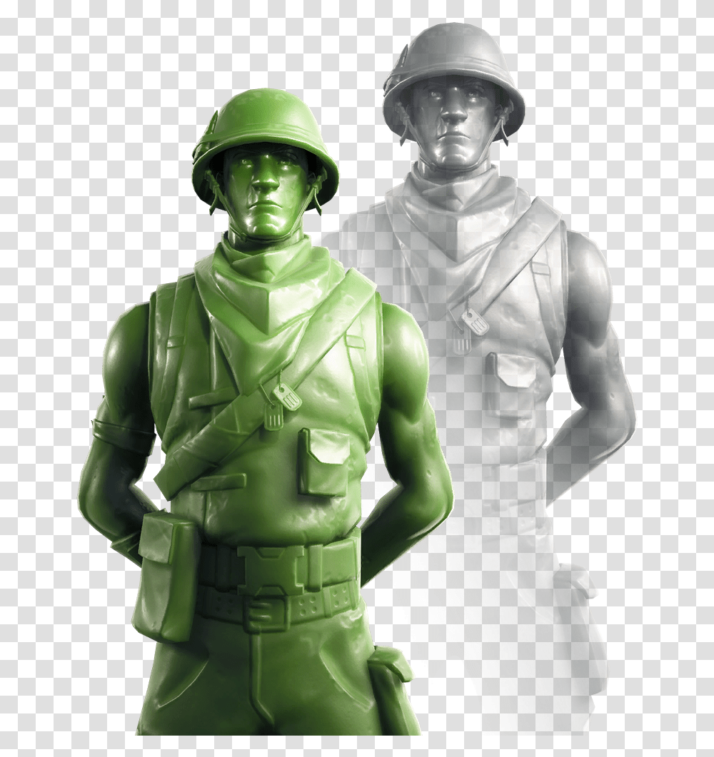 Plastic Patroller Fortnite Toy Soldier Skin, Helmet, Green, Person Transparent Png