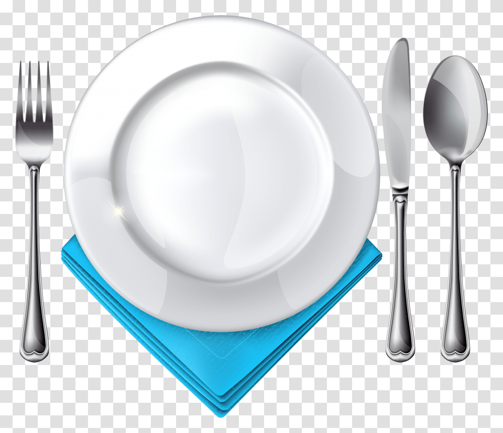 Plate Spoon Knife Fork And Blue Napkin Clipart Transparent Png