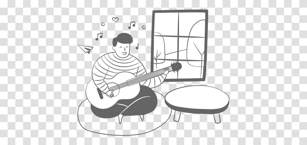 Playing Music Free Icon Of Stool, Guitar, Leisure Activities, Musical Instrument, Person Transparent Png