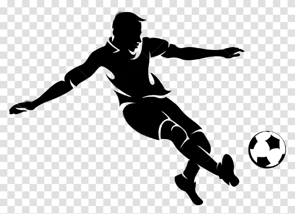 Playing Soccer Black And White Football Player Clipart, Person, People, Team Sport, Soccer Ball Transparent Png