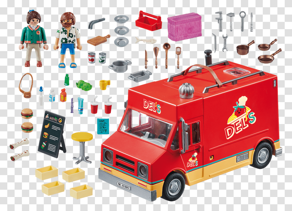 Playmobil The Movie Del S Food Truck Playmobil Del's Food Truck, Fire Truck, Vehicle, Transportation, Person Transparent Png