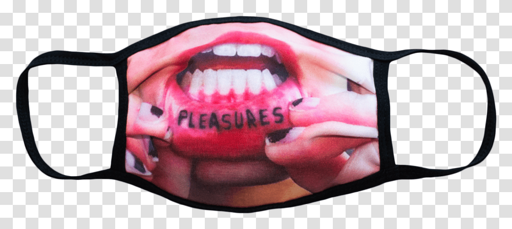 Pleasures Tattoo Face Mask Pleasures Face Mask, Clothing, Sunglasses, Accessories, Person Transparent Png