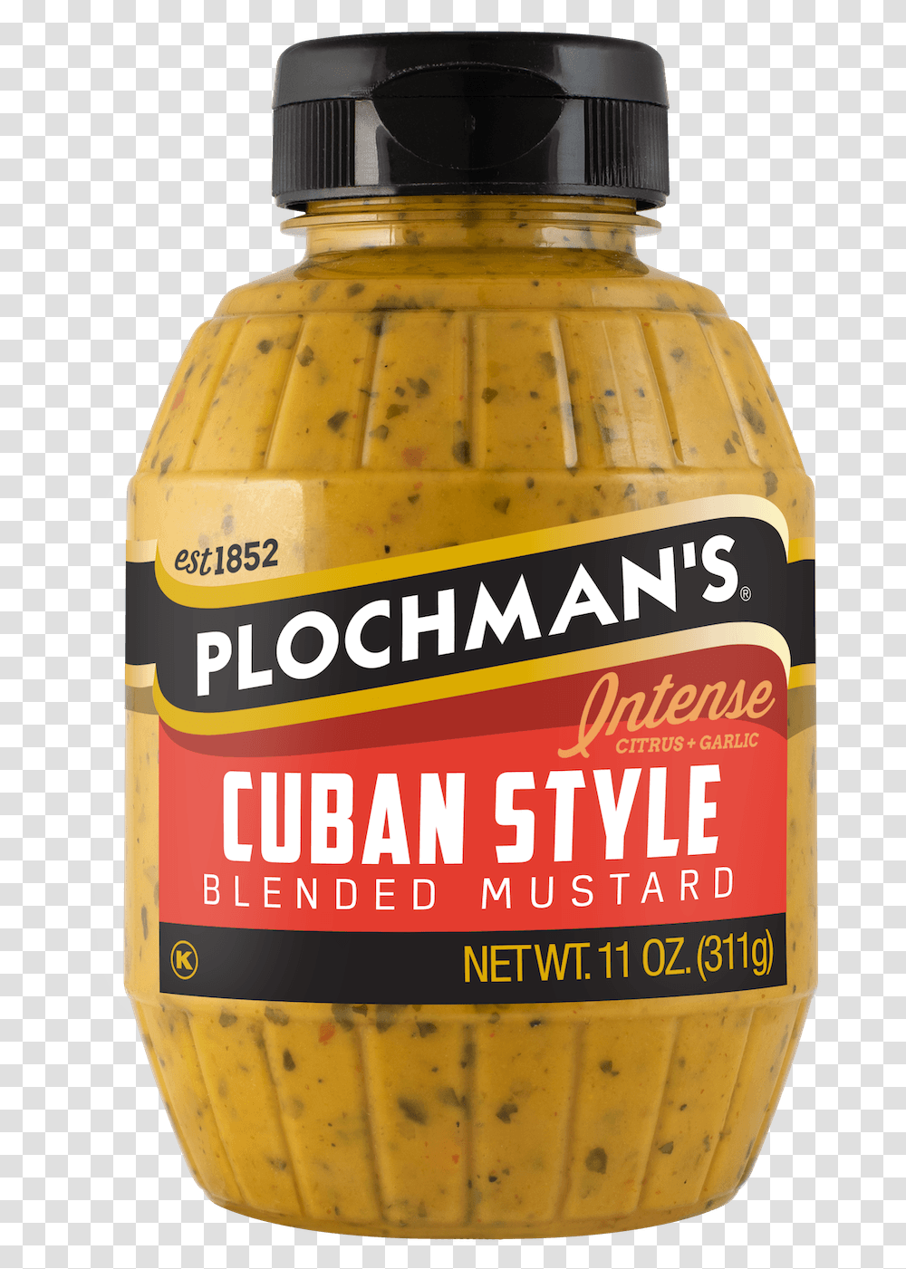 Plochman's Cuban Mustard In 11oz Barrel Bottle Bottle, Food, Mayonnaise, Beer, Alcohol Transparent Png