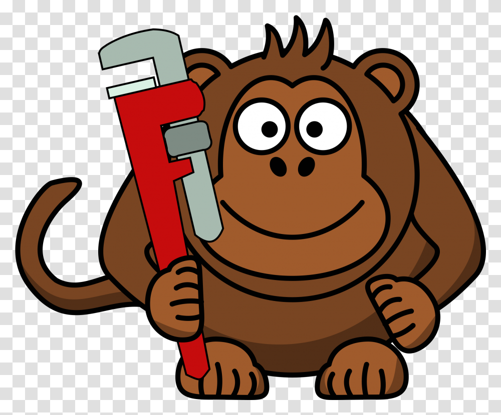 Plumber Cartoon Monkey Monkey With A Monkey Wrench, Label, Text, Hand Transparent Png