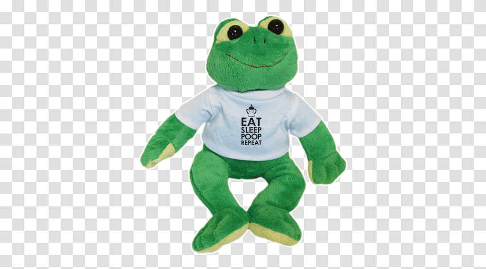 Plush Frog Freddie With Printing Eat Sleep Poop Stuffed Toy, Green Transparent Png