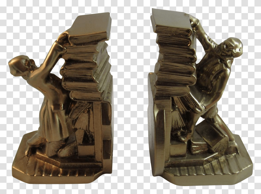 Pm Craftsman Man With Falling Stack Of Books Bookends Bronze Sculpture, Gold, Wood, Treasure, Crystal Transparent Png
