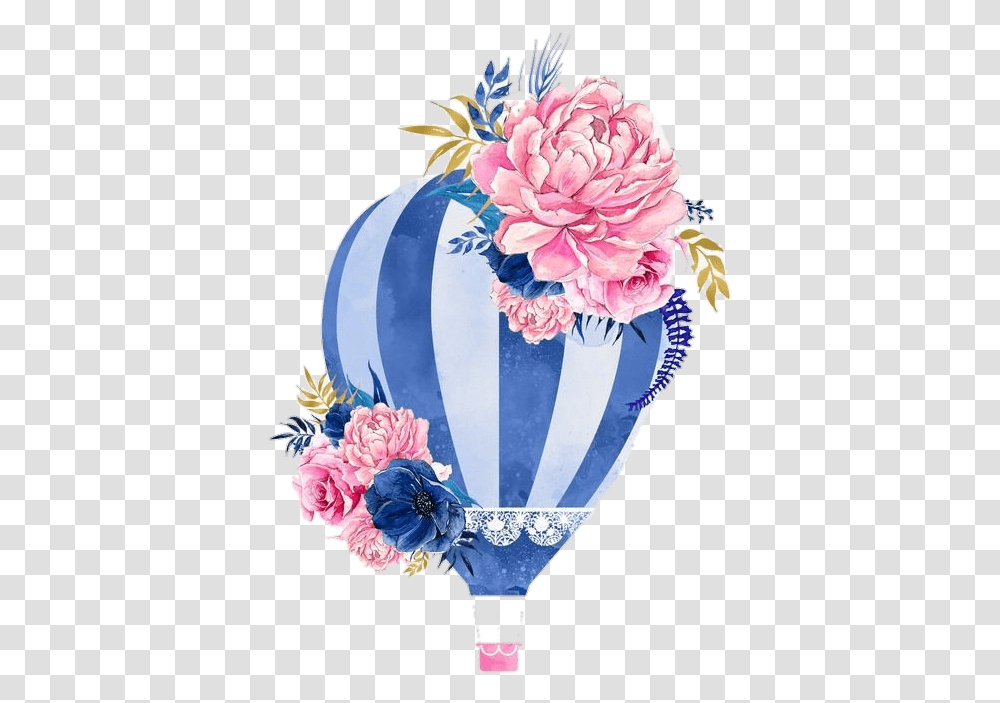 Pnggloboaerostatico Tumblr Azulfloral Watercolor Hot Air Balloon, Plant, Flower Transparent Png