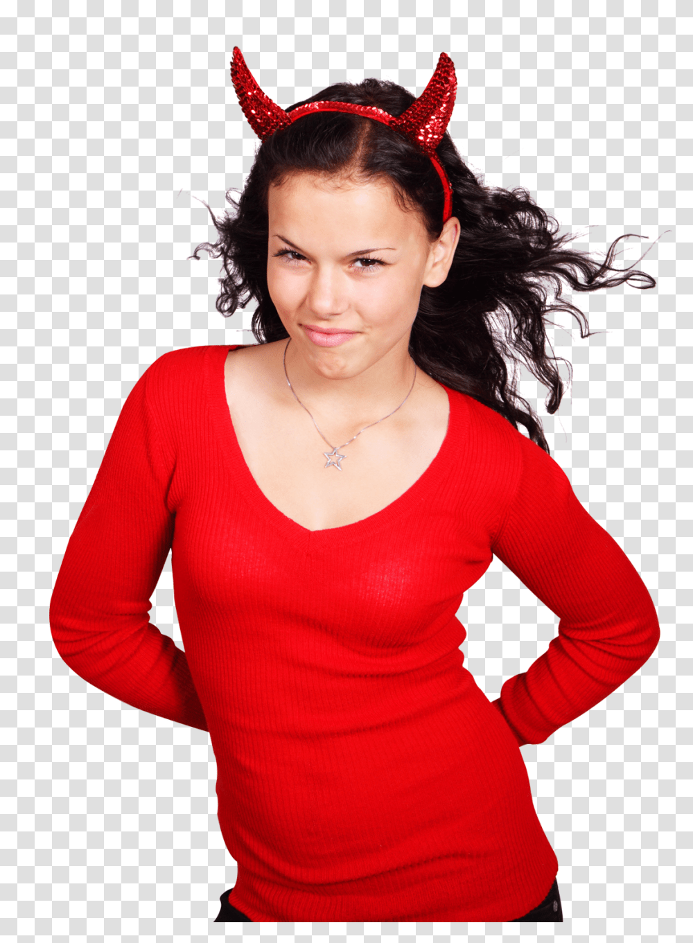 Beautiful Woman In Devil Costume Image, Person, Sleeve, Apparel Transparent Png