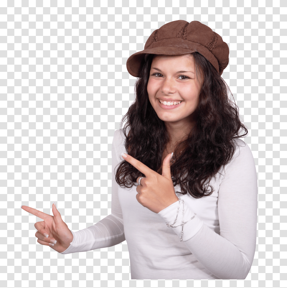 Beautiful Young Girl Pointing Her Finger Towards Blank Space Image, Person, Sleeve, Long Sleeve Transparent Png