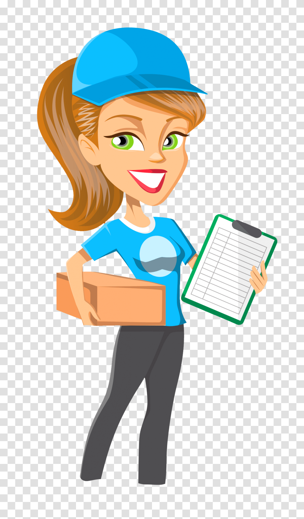 Courier Girl Vector Image, Person, Human, Reading, Cardboard Transparent Png