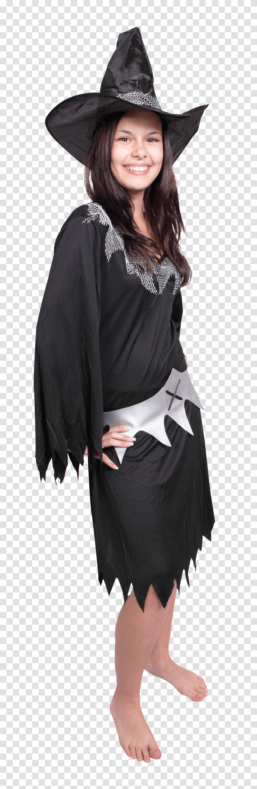 Cute Witch Girl On Starry Halloween Night Image, Person, Sleeve, Long Sleeve Transparent Png
