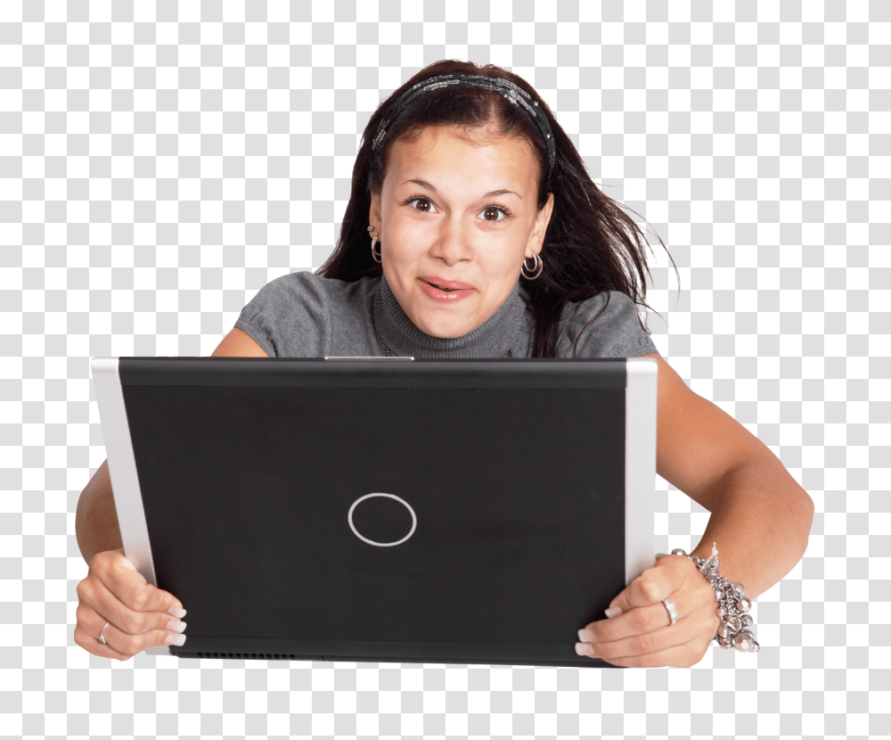 Excited Woman Using Laptop Image, Electronics, Pc, Computer, Person Transparent Png