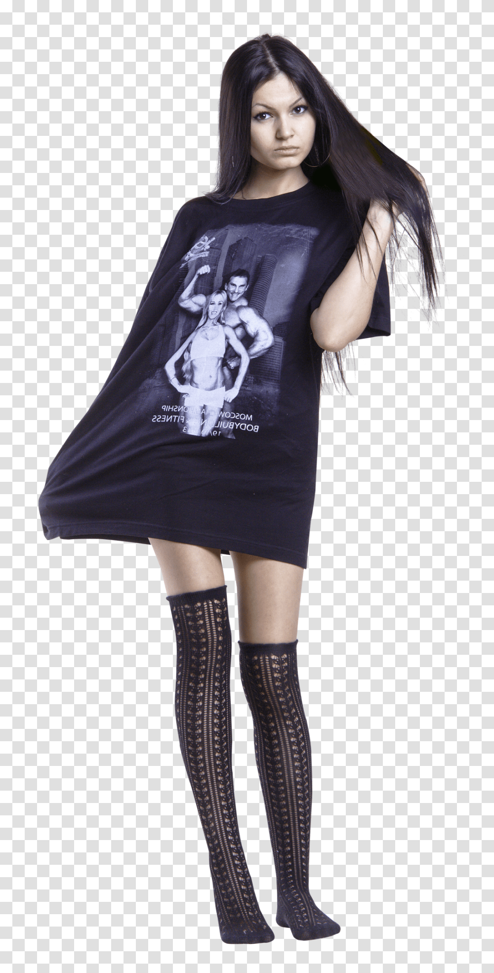 Fashionable Young Girl In Black Socks Image, Person, Sleeve, Long Sleeve Transparent Png