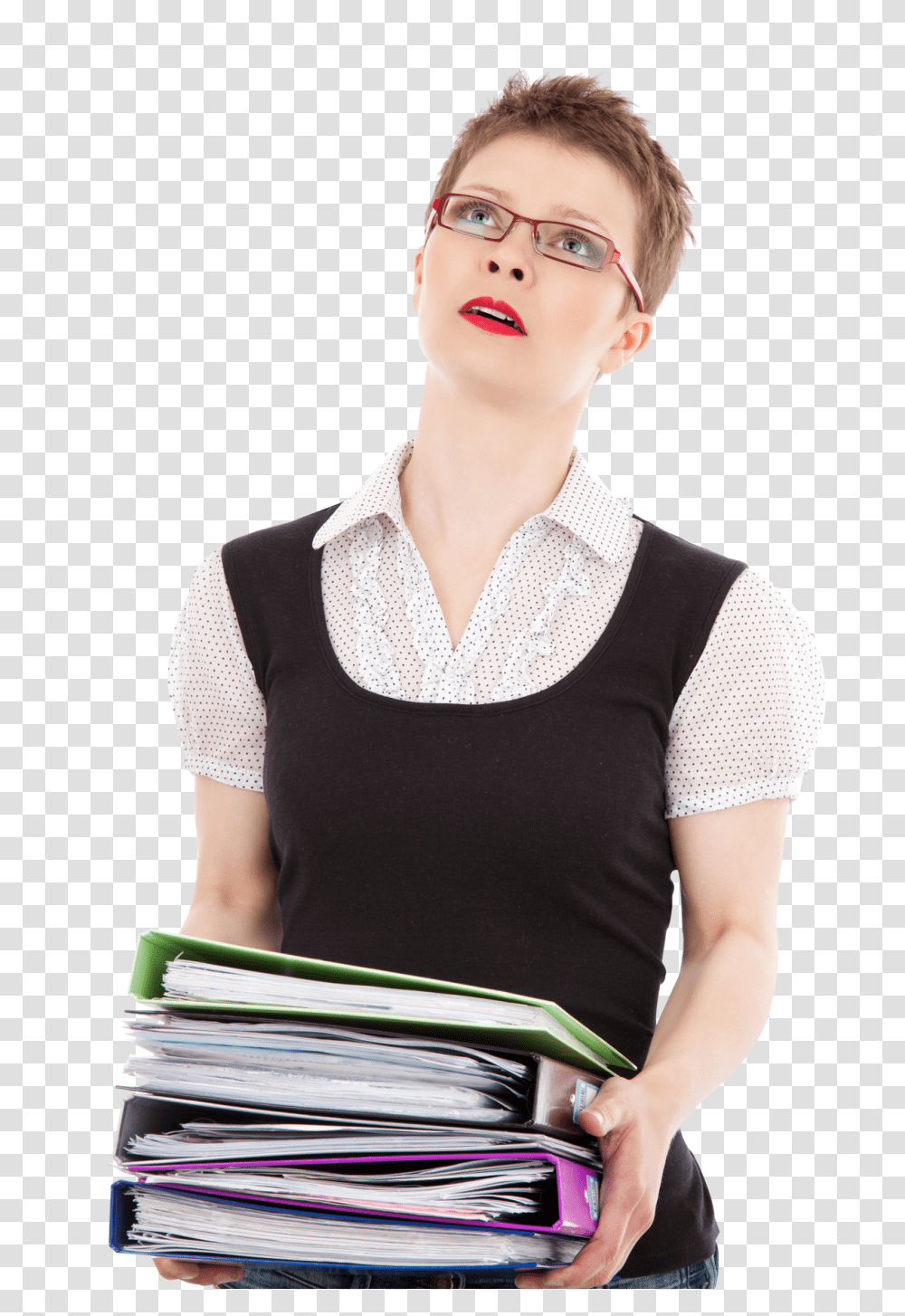 Female Office Worker Carrying A Stack Of Files Image, Person, Blouse, Vest Transparent Png
