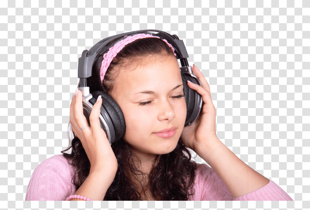 Girl Listening Music With Headphones Image, Person, Electronics, Headset, Human Transparent Png