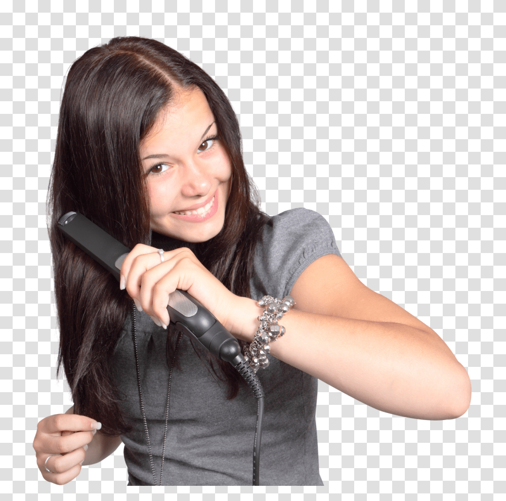 Girl Straightens Her Hair Image, Person, Sleeve, Long Sleeve Transparent Png