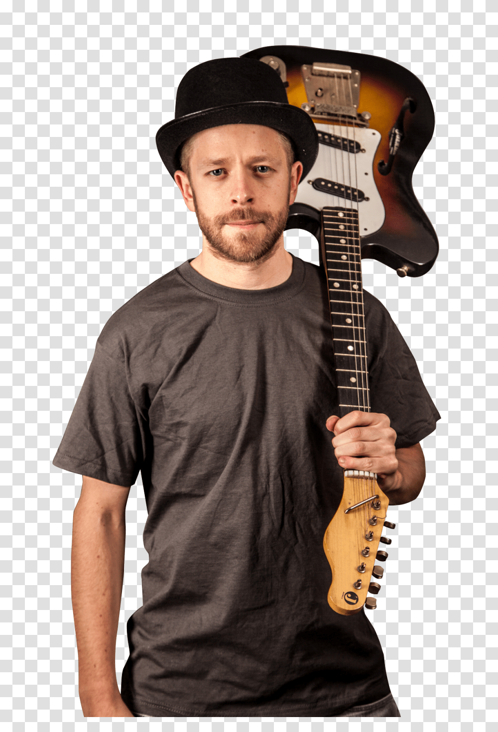 Guitarist Stand And Holds A Guitar Image, Person, Human, Leisure Activities, Musical Instrument Transparent Png