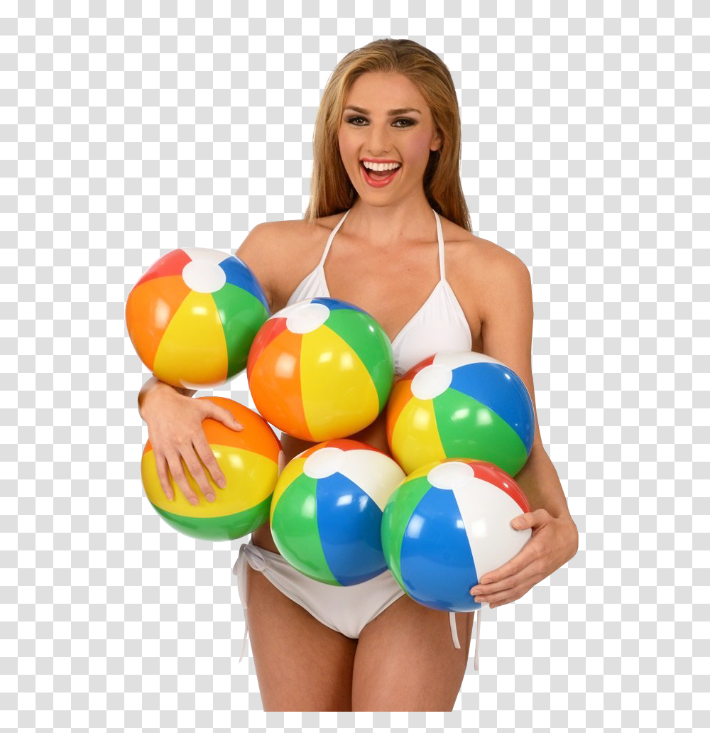 Happy Woman Holding Beach Ball Image, Person, Human, Apparel Transparent Png