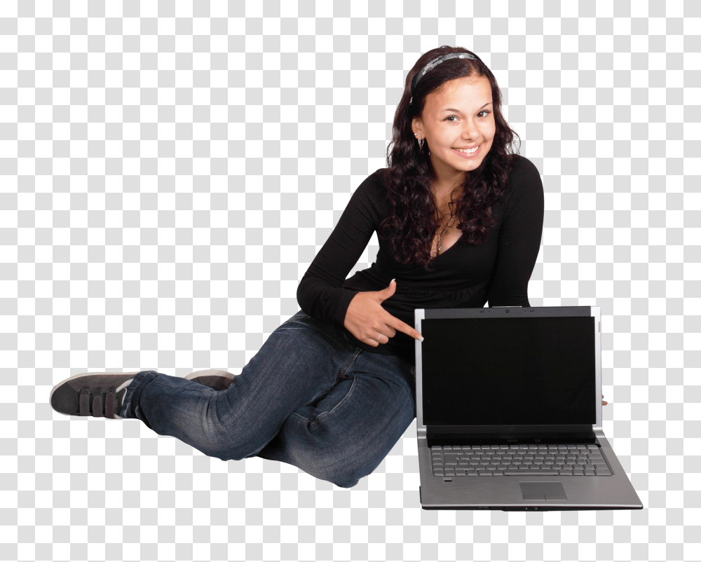 Happy Young Girl Sitting With Laptop Image, Person, Pc, Computer, Electronics Transparent Png