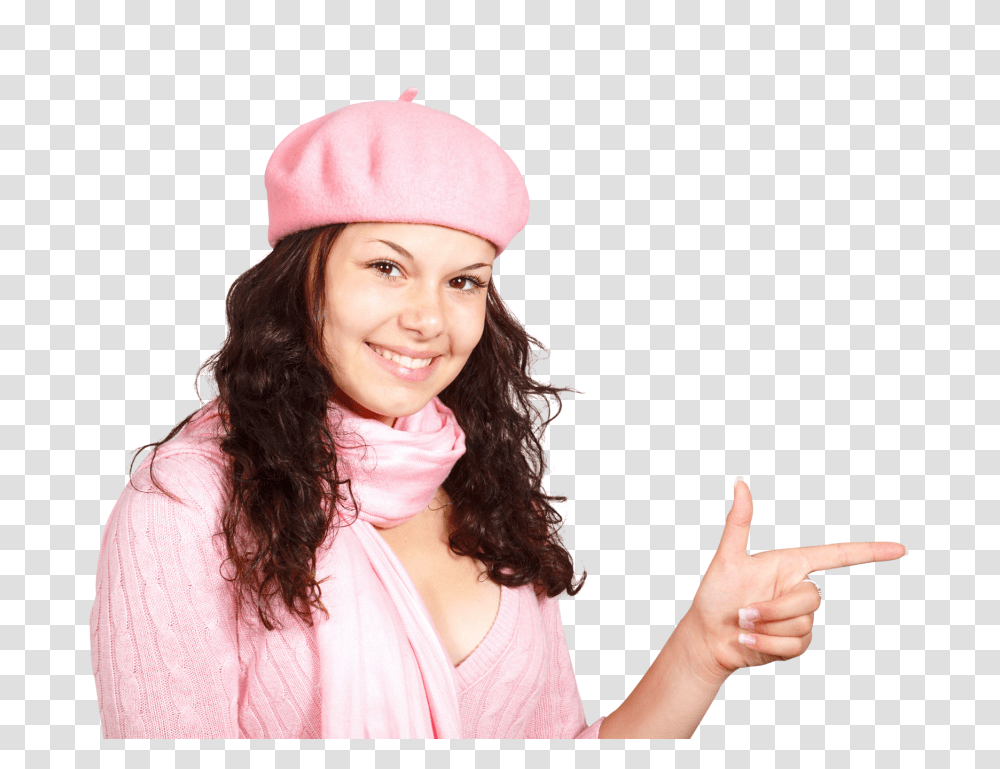 Happy Young Woman Pointing Finger On Copy Space Image, Person, Face, Female Transparent Png