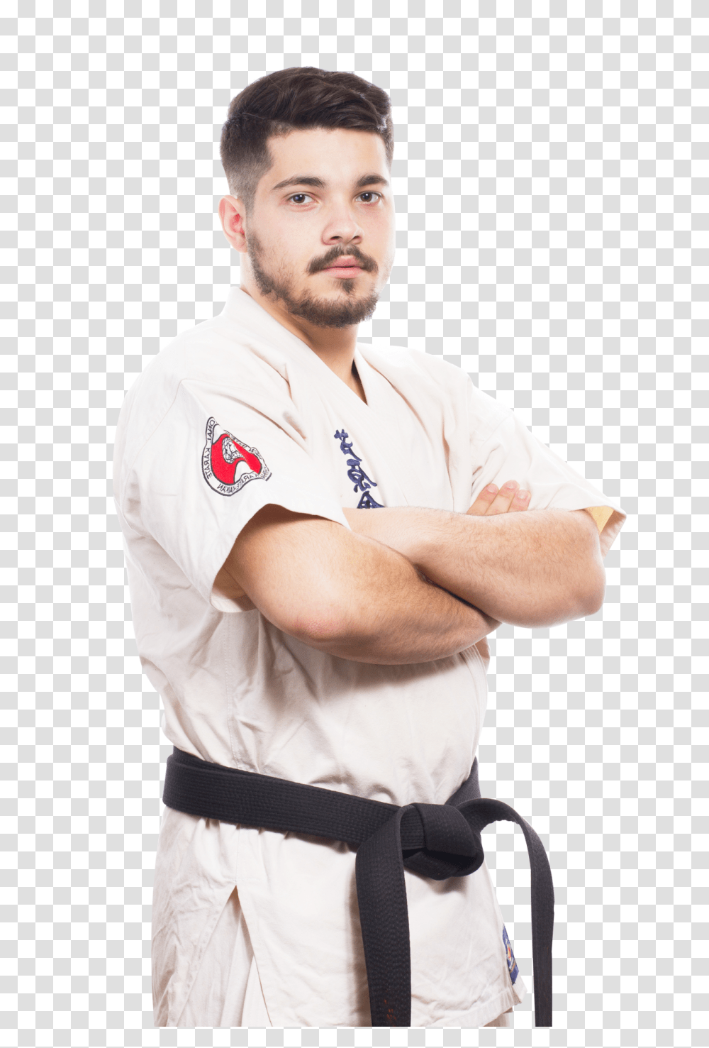 Karate Male Fighter In White Kimono And Black Belt Image, Person, People, Athlete Transparent Png