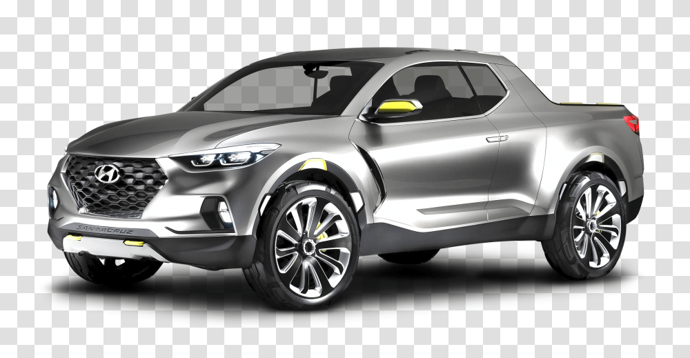 Silver Hyundai Santa Cruz Crossover Car Image, Vehicle, Transportation, Tire, Pickup Truck Transparent Png