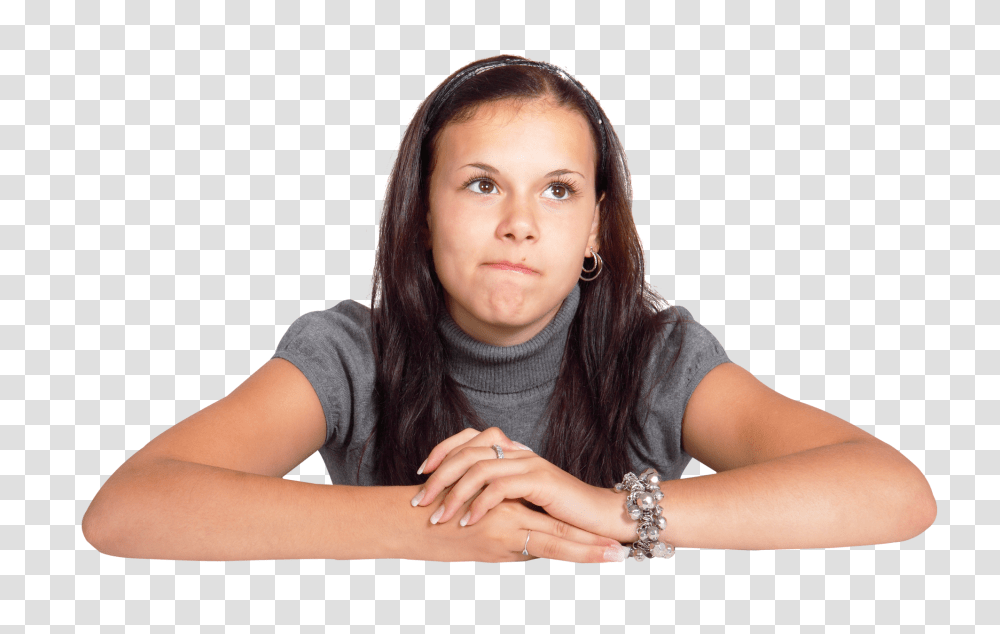 Young Girl Thinking Image, Person, Human, Face, Female Transparent Png