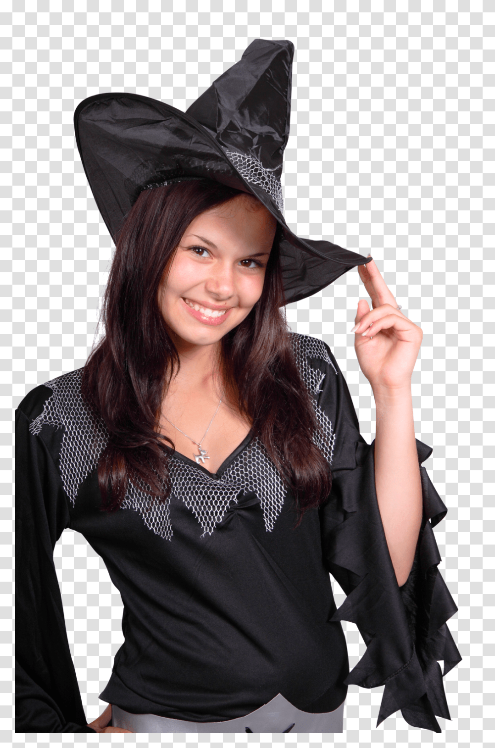 Young Witch Girl On Starry Halloween Night Image, Person, Sleeve, Long Sleeve Transparent Png