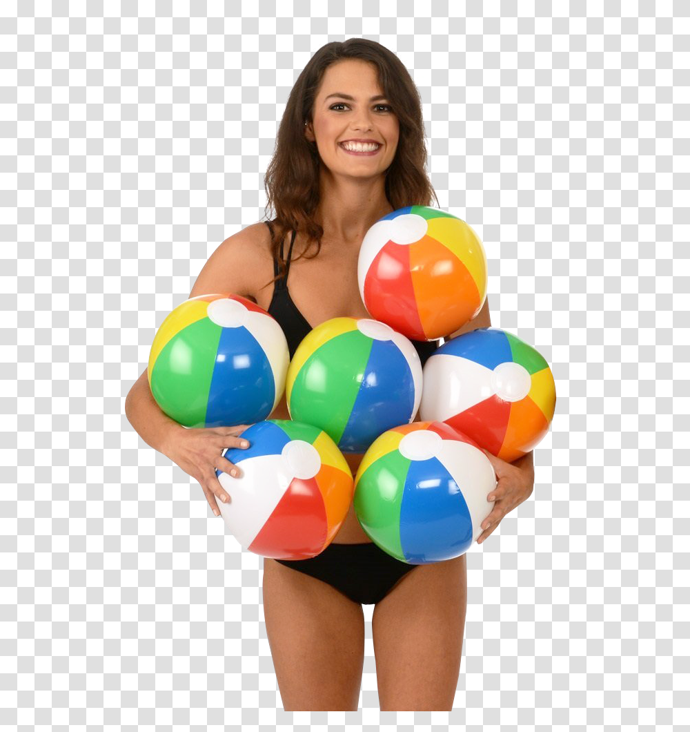 Young Woman Holding Beach Ball Image, Person, Balloon, Human Transparent Png