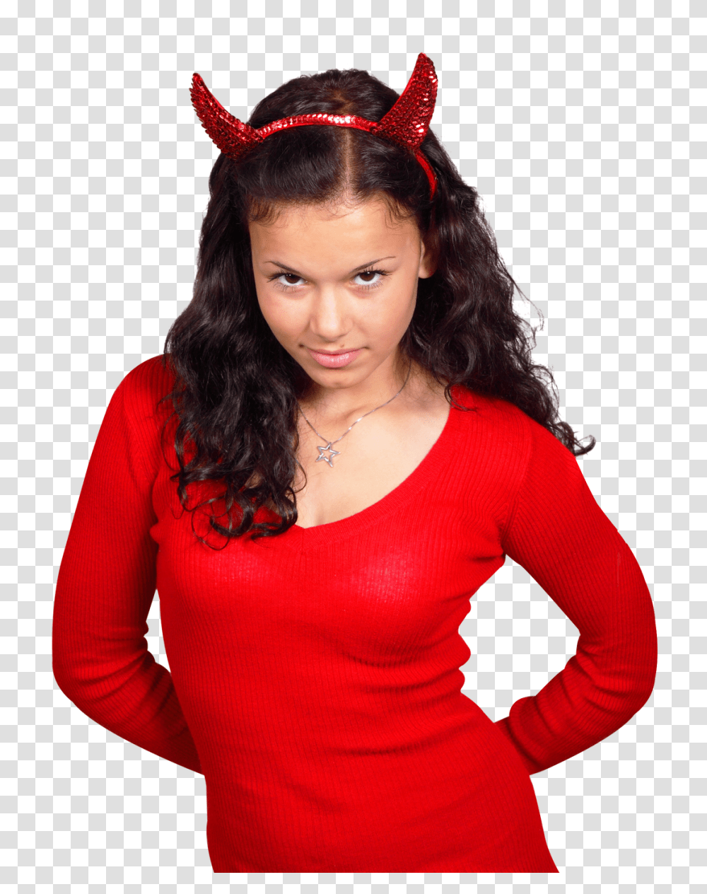 Young Woman Wearing Devil Costume Image, Person, Apparel, Sleeve Transparent Png