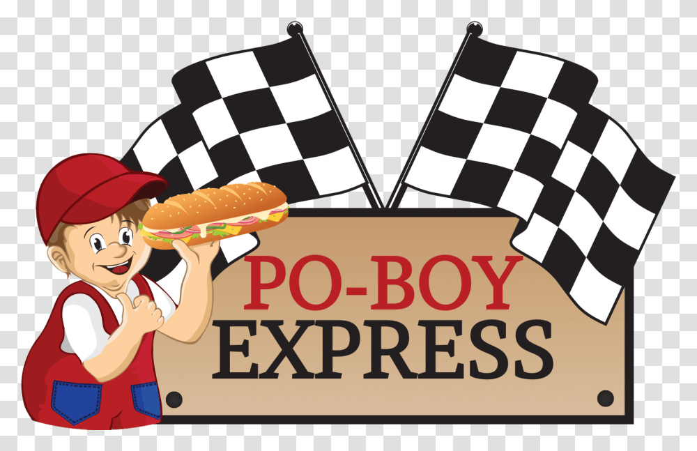 Po Boy Express Waving Racing Flags, Hot Dog, Food, Person, Human Transparent Png