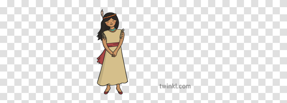Pocahontas Illustration Twinkl Cartoon, Clothing, Dress, Person, Female Transparent Png