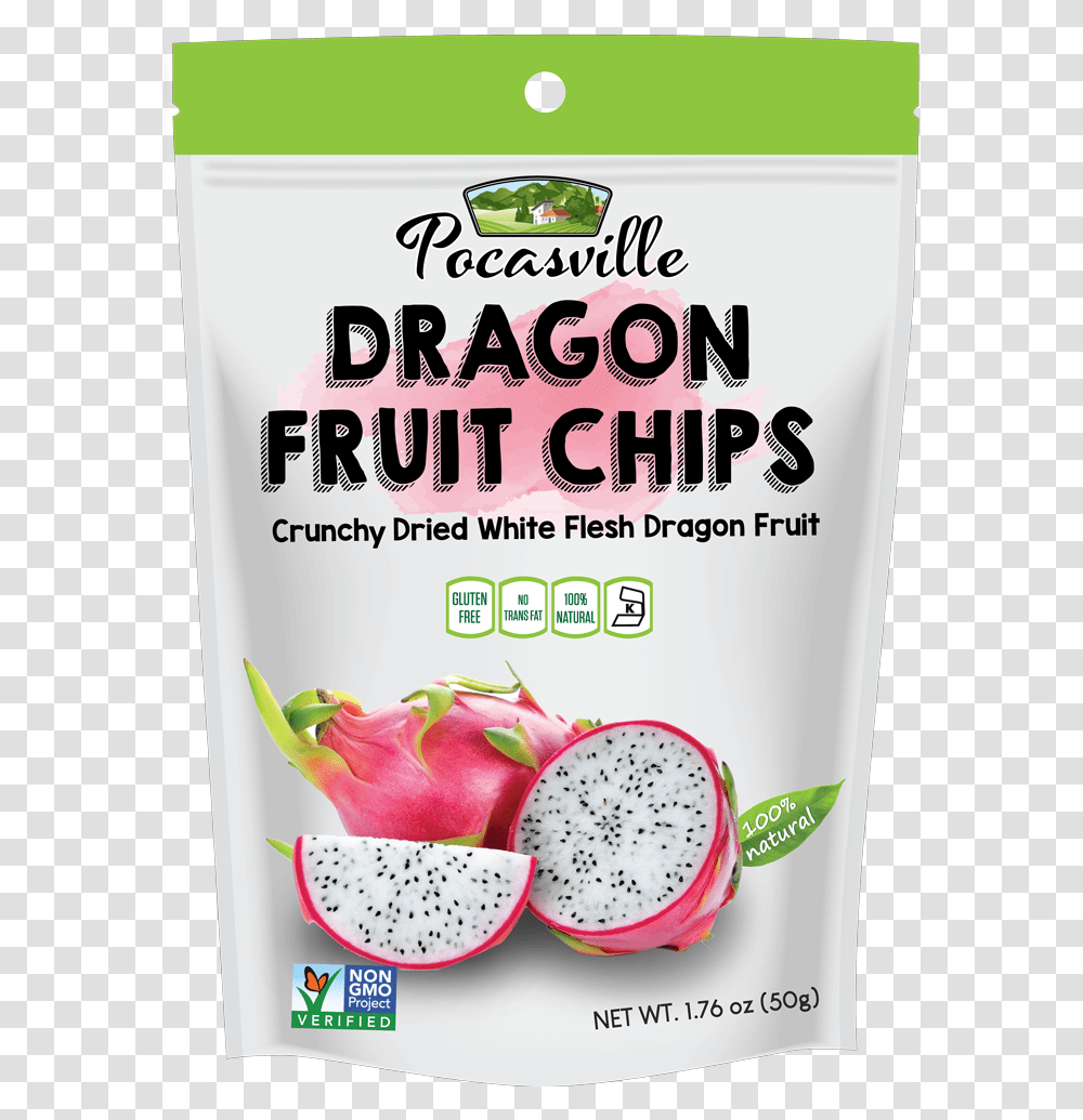 Pocas Premium Dragon Fruit Chips White 176 Ounce Pack Of 6 Pitaya, Bottle, Plant, Food, Text Transparent Png