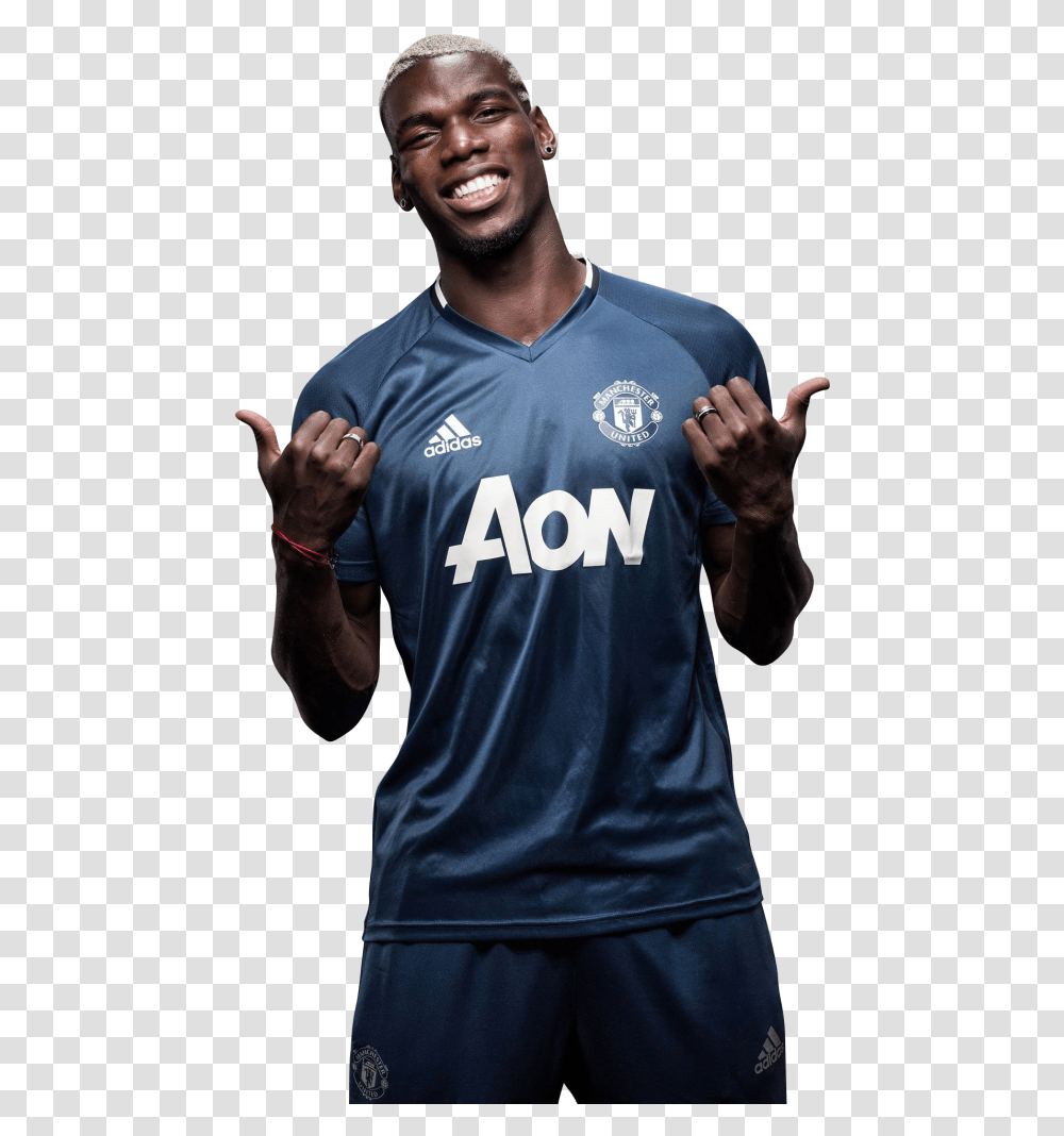 Pogba Blue United Shirt Fc Manchester Paul Pogba Smile, Clothing, Person, Sleeve, T-Shirt Transparent Png