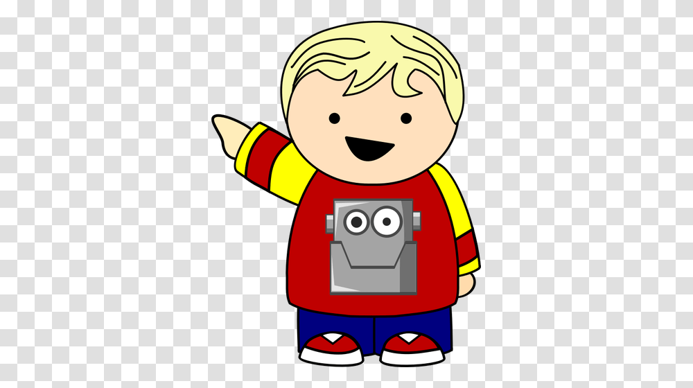 Pointing Kid In Robot Shirt, Costume, Toy, Mascot, Doll Transparent Png