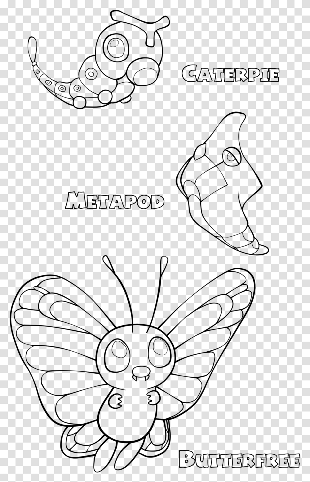 Pokemon Coloring Pages Butterfree Caterpie Line, Gray, World Of Warcraft Transparent Png