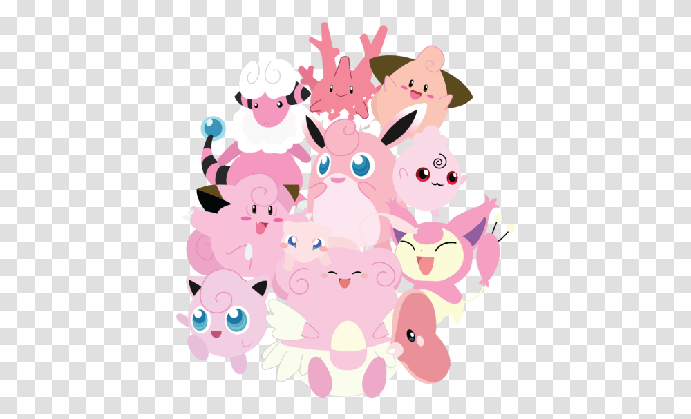 Pokemon Cute Kawaii Pink Mew Jigglypuff Cleffa Cute Pink Pokemon, Graphics, Art, Floral Design, Pattern Transparent Png