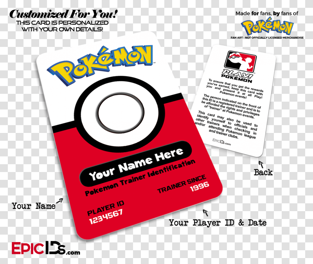 Pokemon Inspired Player Id Badge Personalized Card Pokemon Trainer Id, Text, Paper, Business Card Transparent Png