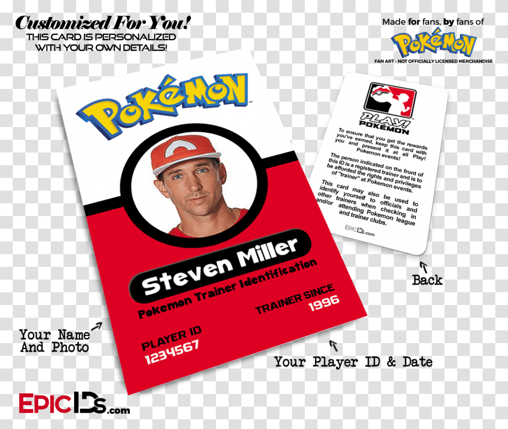 Pokemon Inspired Pokemon Player Photo Id Badge Photo Pokemon Id Card, Advertisement, Poster, Flyer, Paper Transparent Png