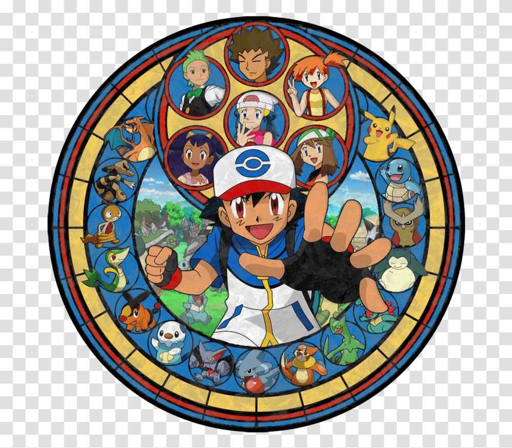 Pokemon Ketchum Picture Wallpaper Ash And Friends, Art, Stained Glass, Person, Human Transparent Png