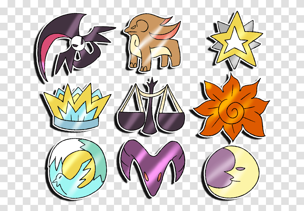 Pokemon Sun And Moon Gym Badges Pokemon Dusk Badges, Symbol, Text, Lingerie, Underwear Transparent Png
